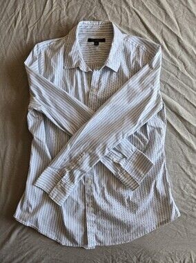 Banana Republic White and Light Blue Striped Button-Down Shirt